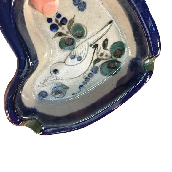 Vintage Ken Edwards Ashtray Mexican Pottery Blue Bird Tonala Signed 5.5" - Picture 7 of 7